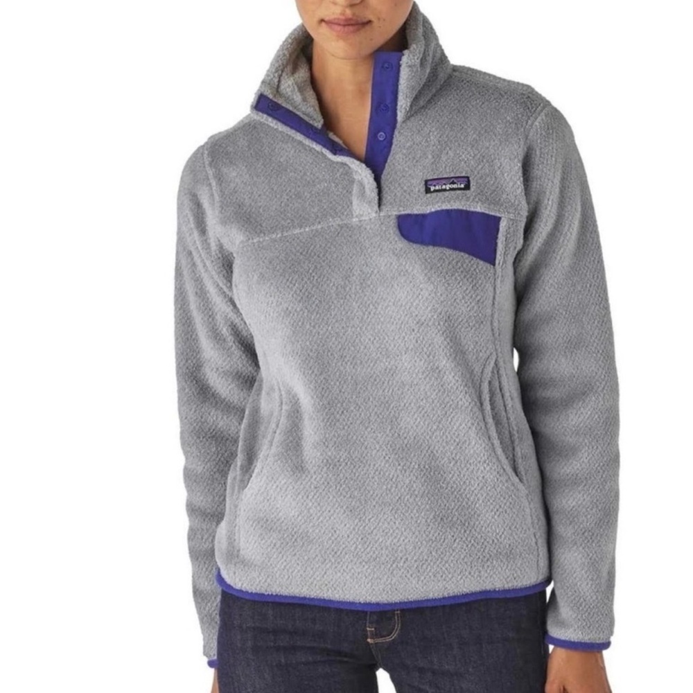 Patagonia Womens Re-Tool Snap-T Fleece Pullover Jacket Sz Small Gray & Purple